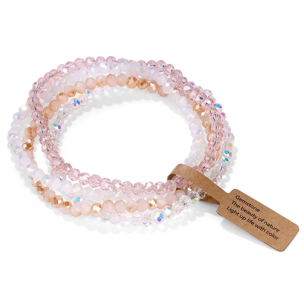 4Pcs Crystal Glass Bead Bracelet Set with Tag