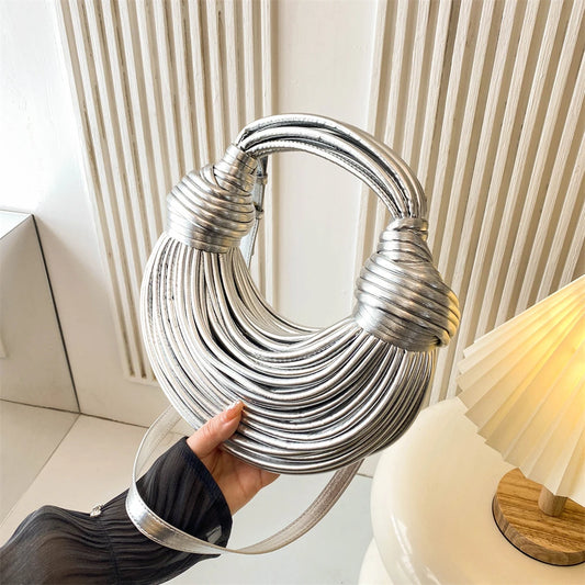 Metallic Noodle Design Handbag - Gold / Silver