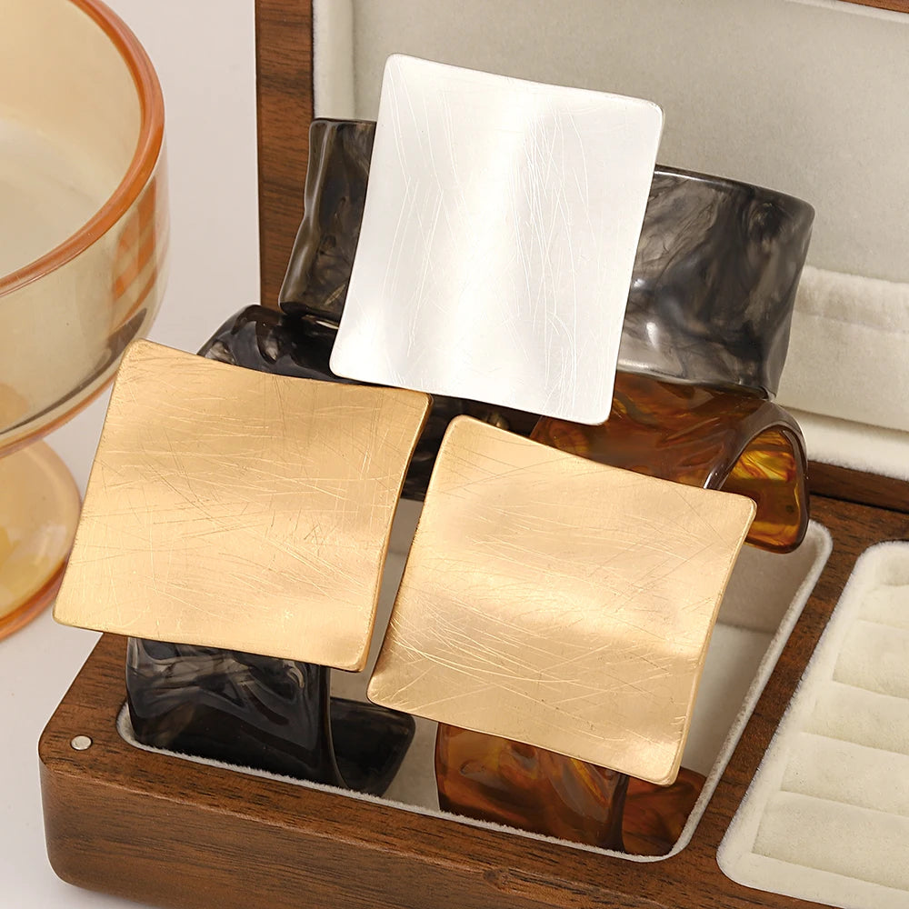 Geometric Matte Square Wide Cuff Bangle Bracelet