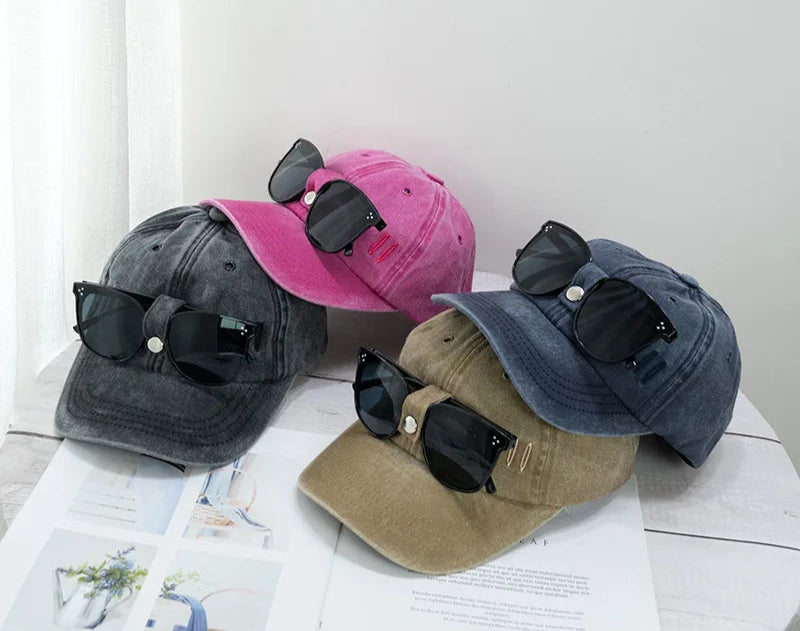 Washed Baseball Cap With Sunglasses Set