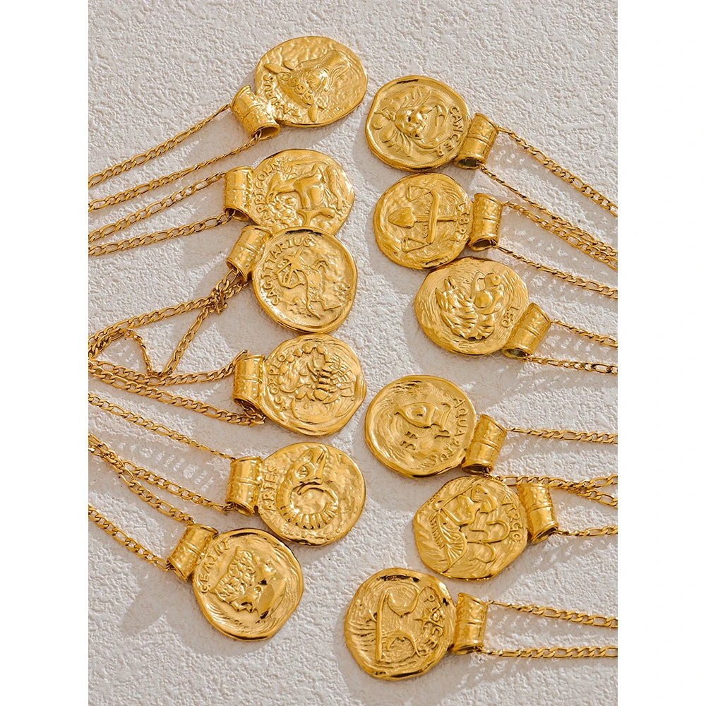 Zodiac Gold Coin Pendant Necklace