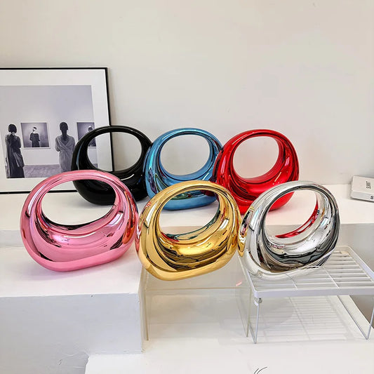 Shiny Mirror Effect Crescent Handbag