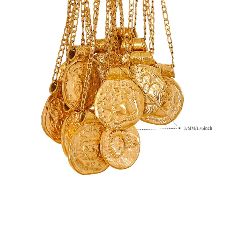 Zodiac Gold Coin Pendant Necklace