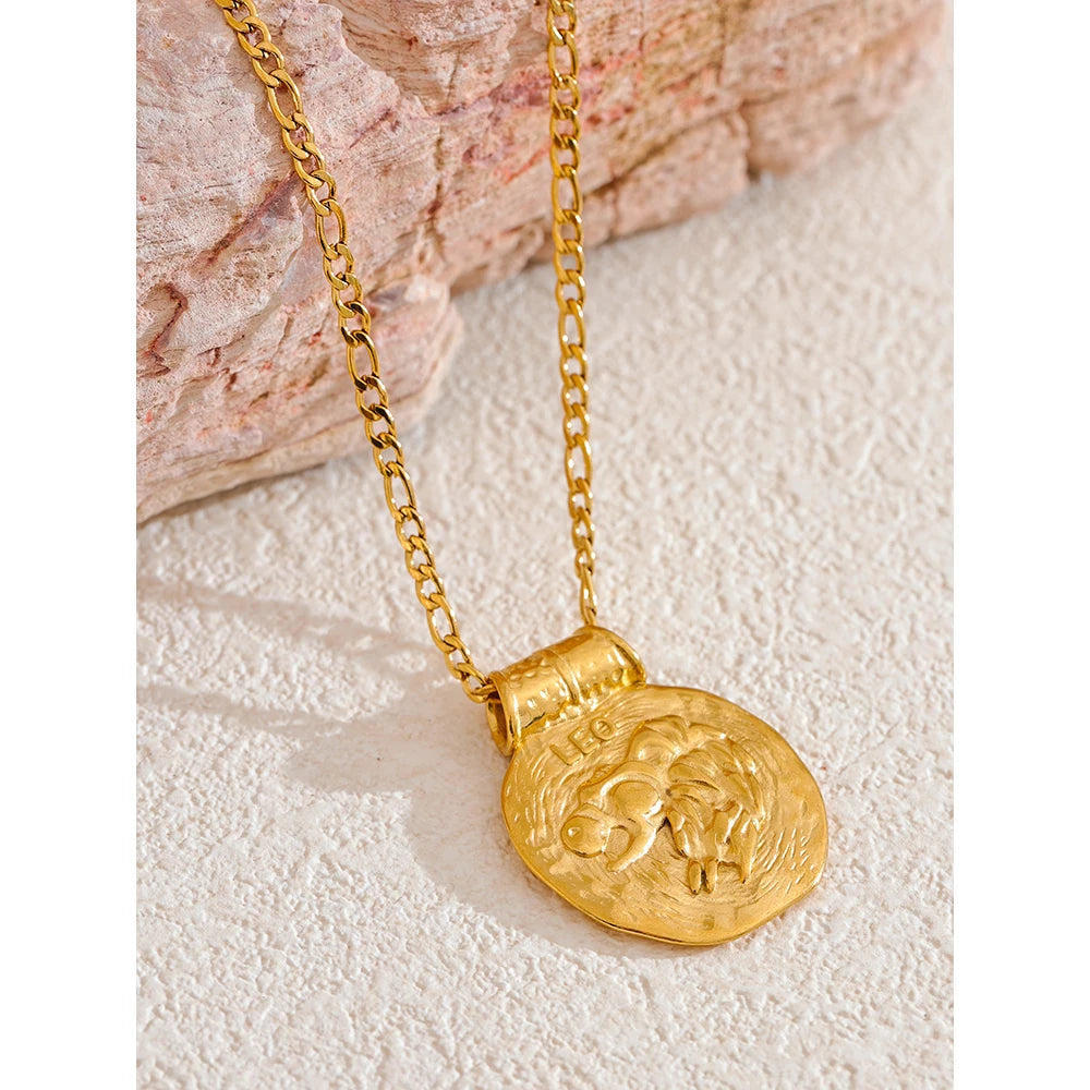 Zodiac Gold Coin Pendant Necklace