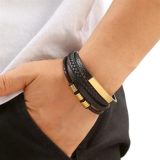 Men's Leather Engravable Bracelet