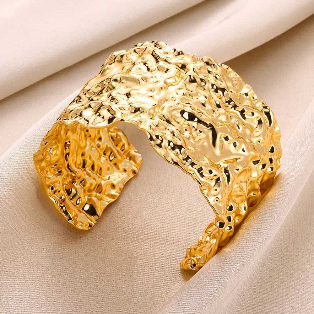 Crumpled Foil Texture Wide Open Cuff Bangle