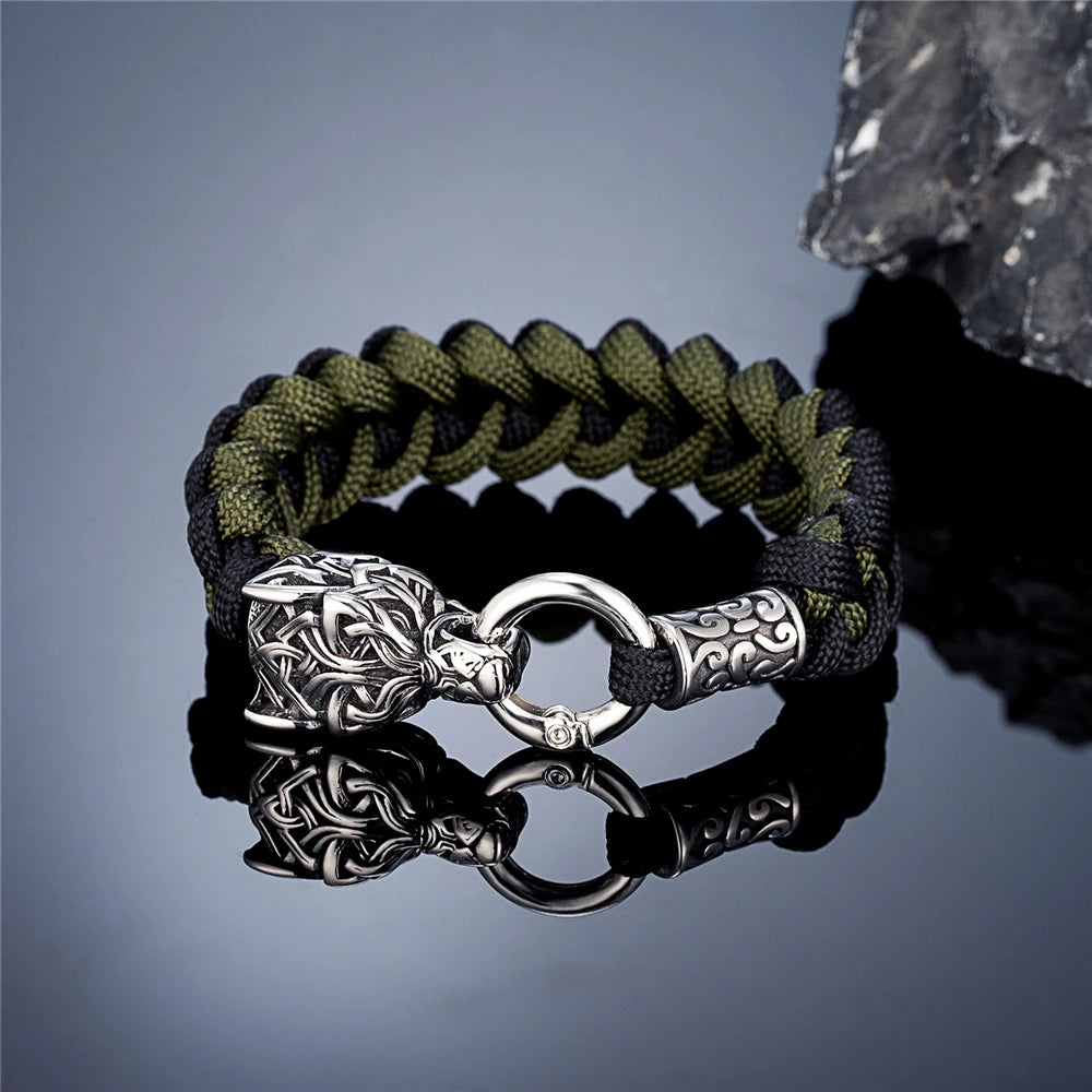 Viking Wolf Head Braided Rope Bracelet