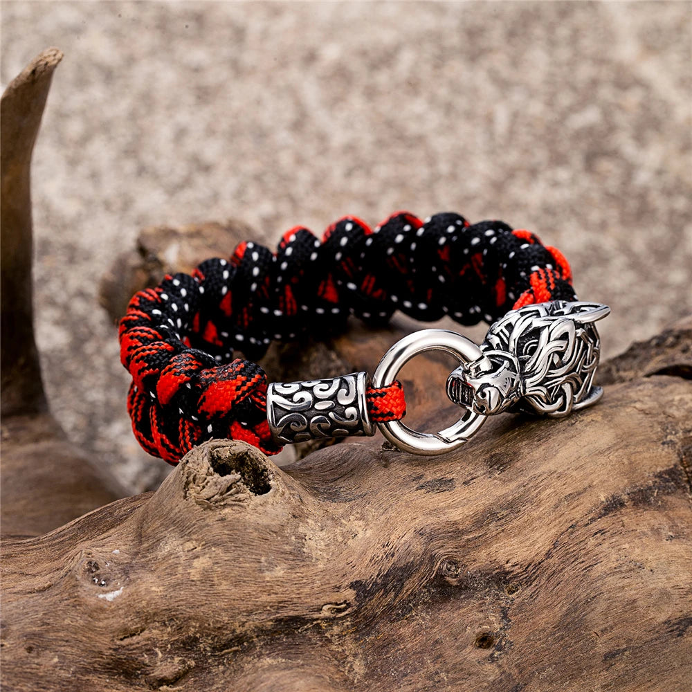 Viking Wolf Head Braided Rope Bracelet
