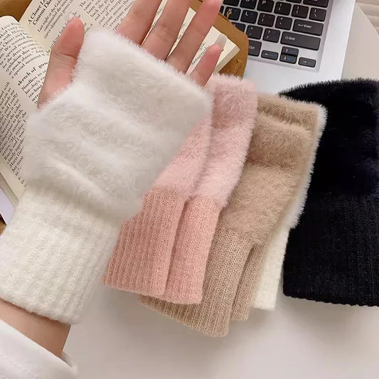 Soft Plush Fleece Winter Fingerless Gloves