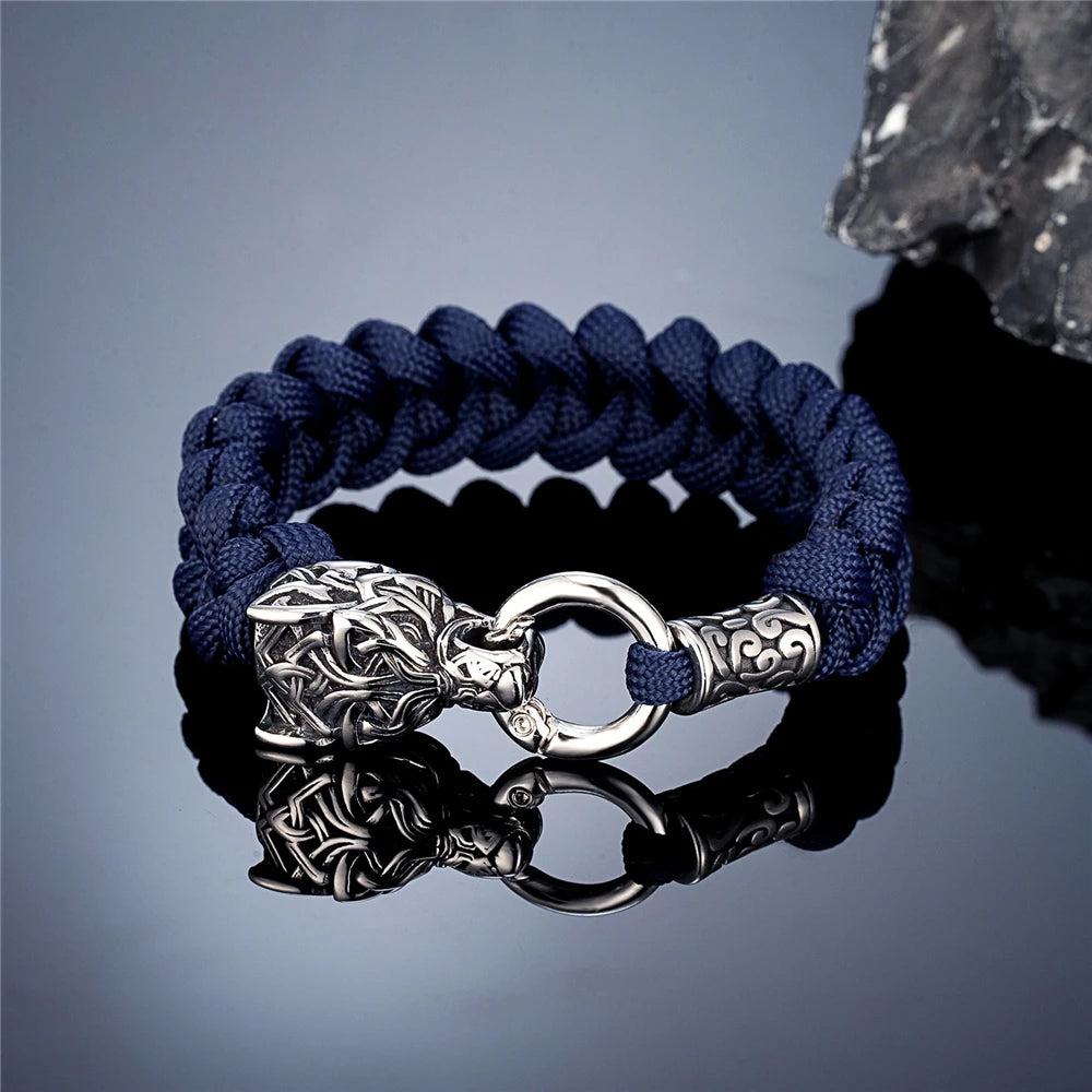 Viking Wolf Head Braided Rope Bracelet