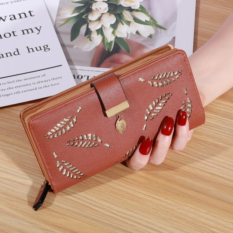 Gold Hollow Leaf Design Long Wallet