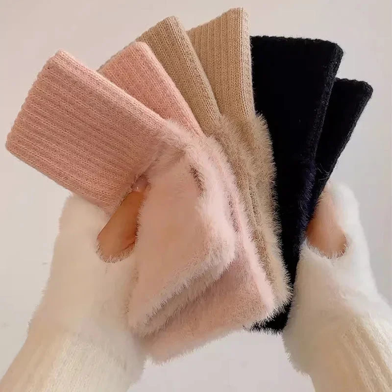 Soft Plush Fleece Winter Fingerless Gloves