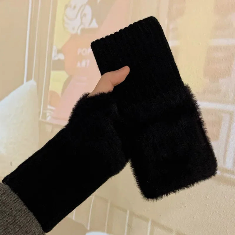 Soft Plush Fleece Winter Fingerless Gloves