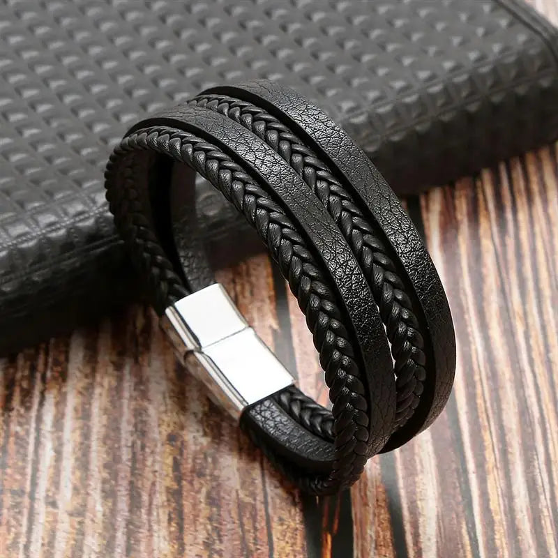 Classic Men's Plaited Strand Leather Bracelet