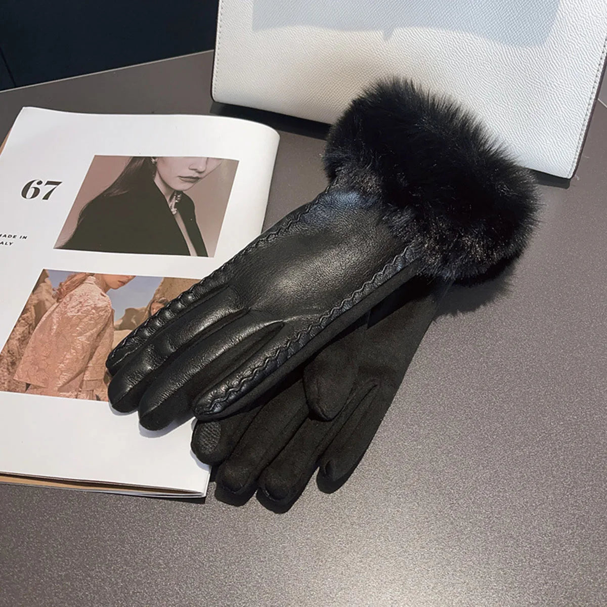 Women's Leather Gloves with Finger Touch Screen