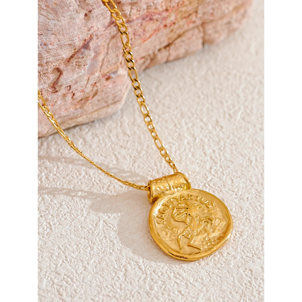 Zodiac Gold Coin Pendant Necklace