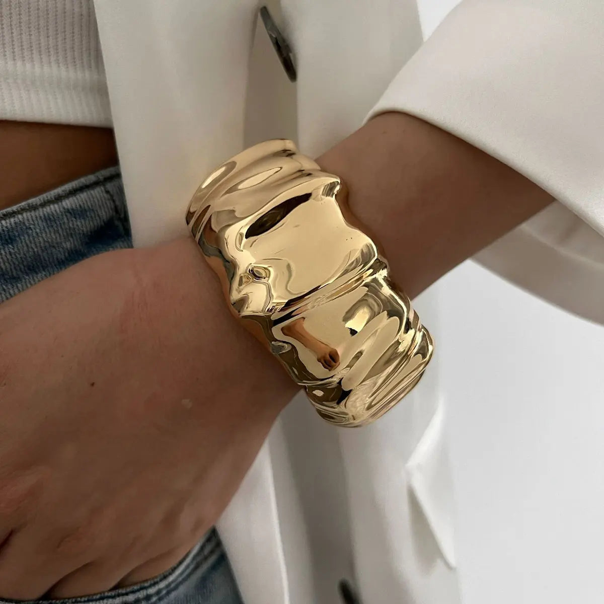 Chunky Ripple Cuff Bangle Bracelet