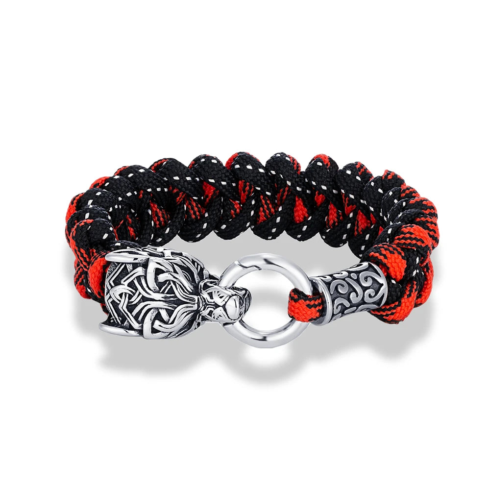 Viking Wolf Head Braided Rope Bracelet