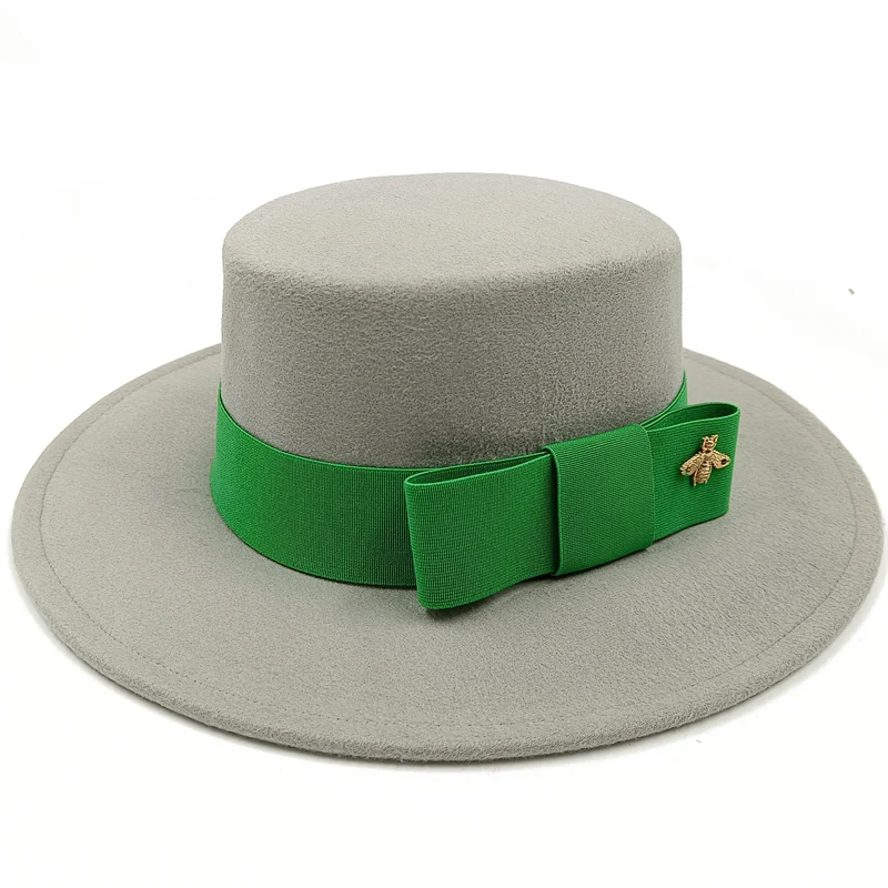Flat Top Fedora Hat with Bow Tie