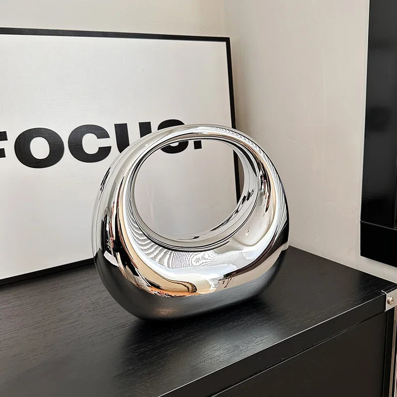 Shiny Mirror Effect Crescent Handbag