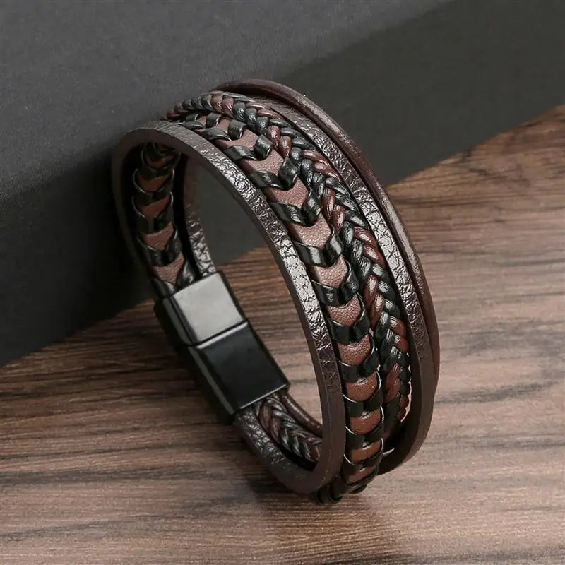Classic Men's Plaited Strand Leather Bracelet