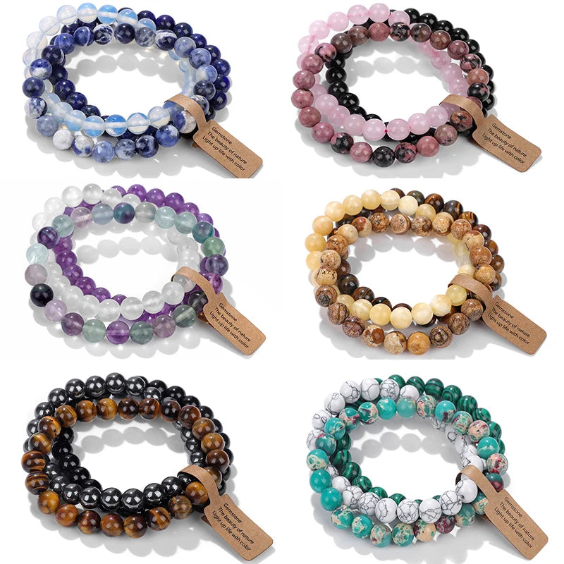 3Pcs Natural Stone Bracelet Set