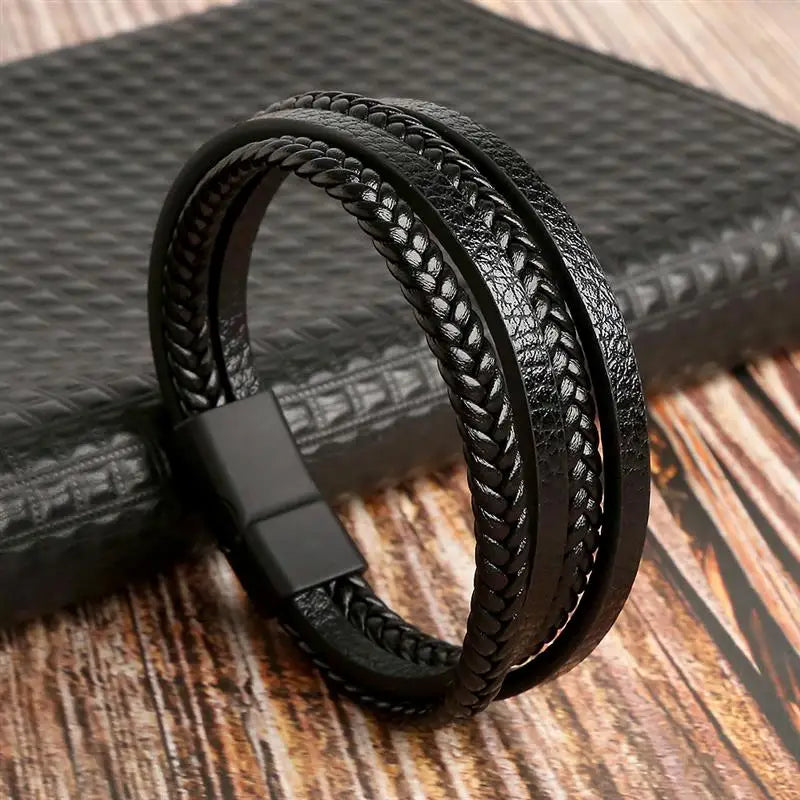 Classic Men's Plaited Strand Leather Bracelet