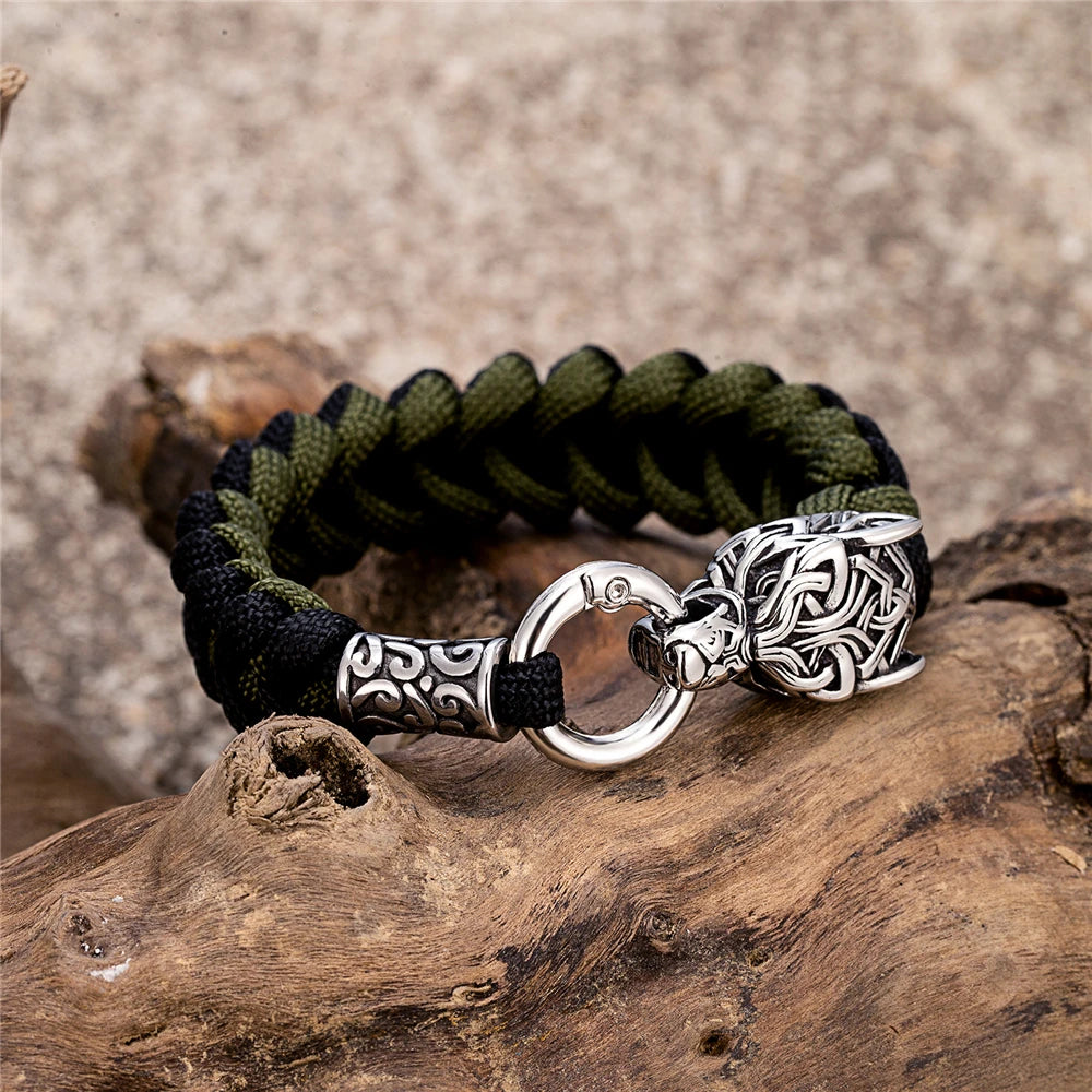 Viking Wolf Head Braided Rope Bracelet