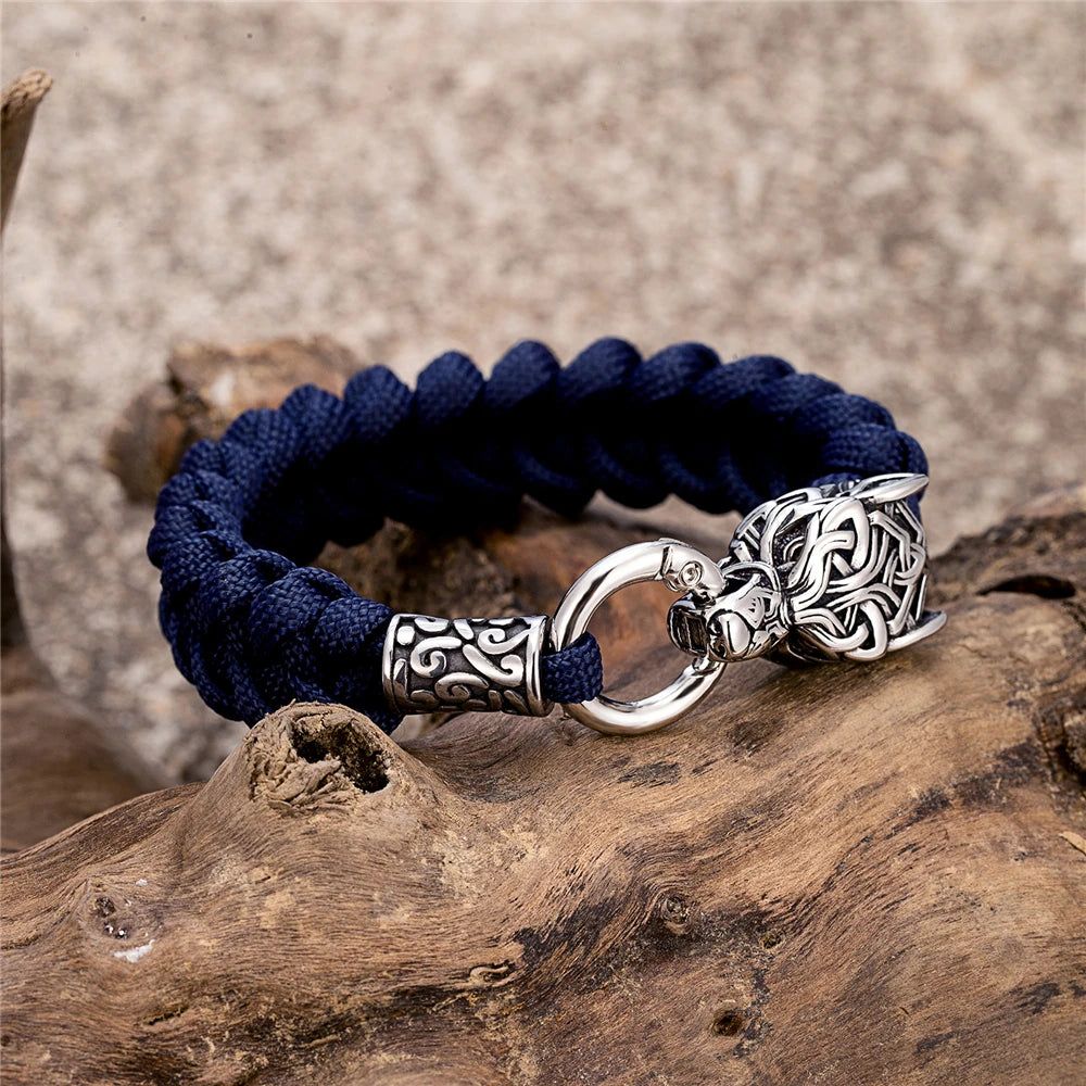 Viking Wolf Head Braided Rope Bracelet