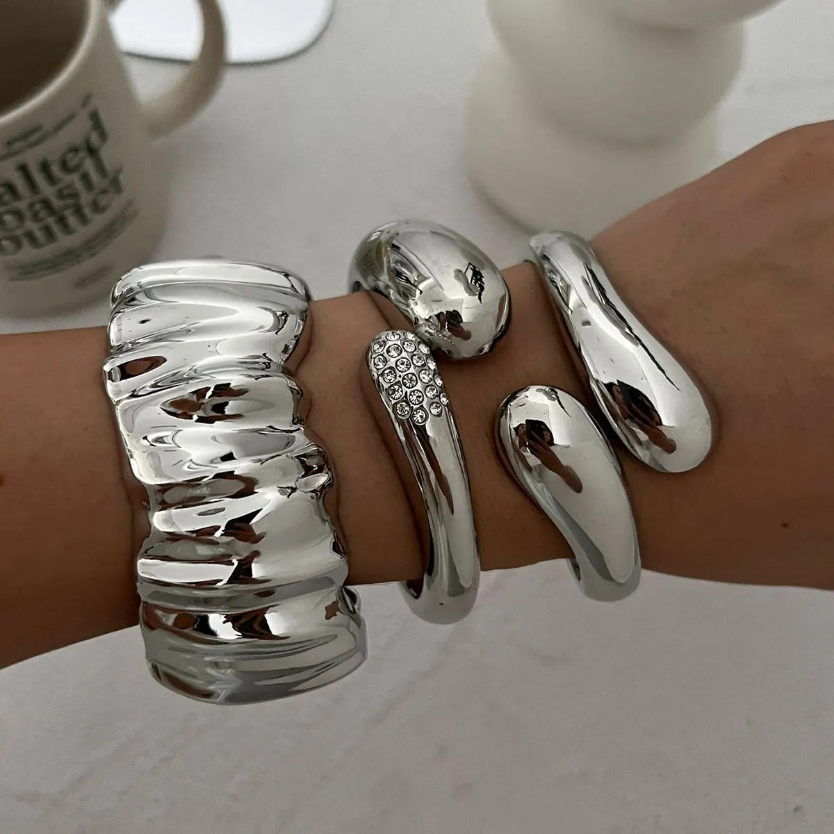 Chunky Gold Silver Bangle Cuff Bracelet