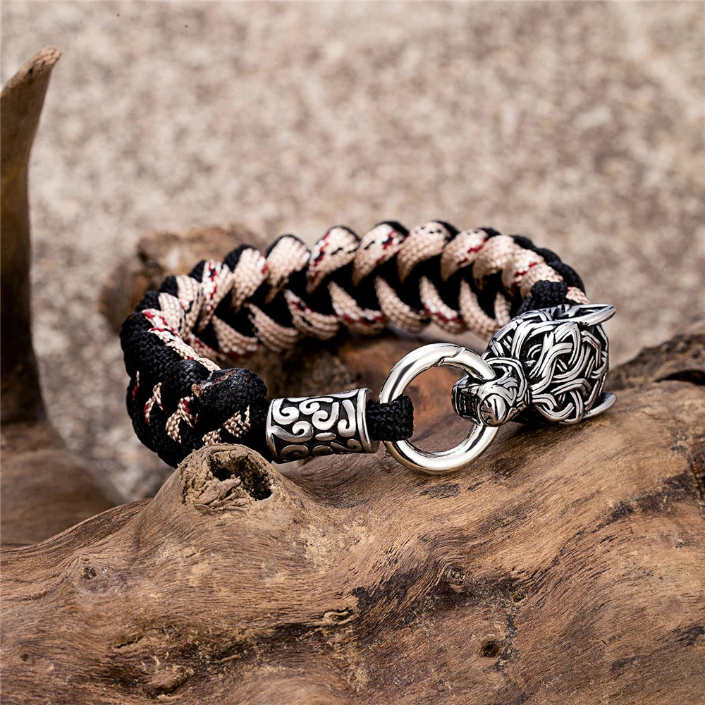 Viking Wolf Head Braided Rope Bracelet