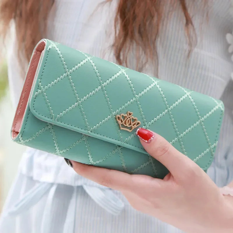 Diamond Pattern Leather Long Wallet