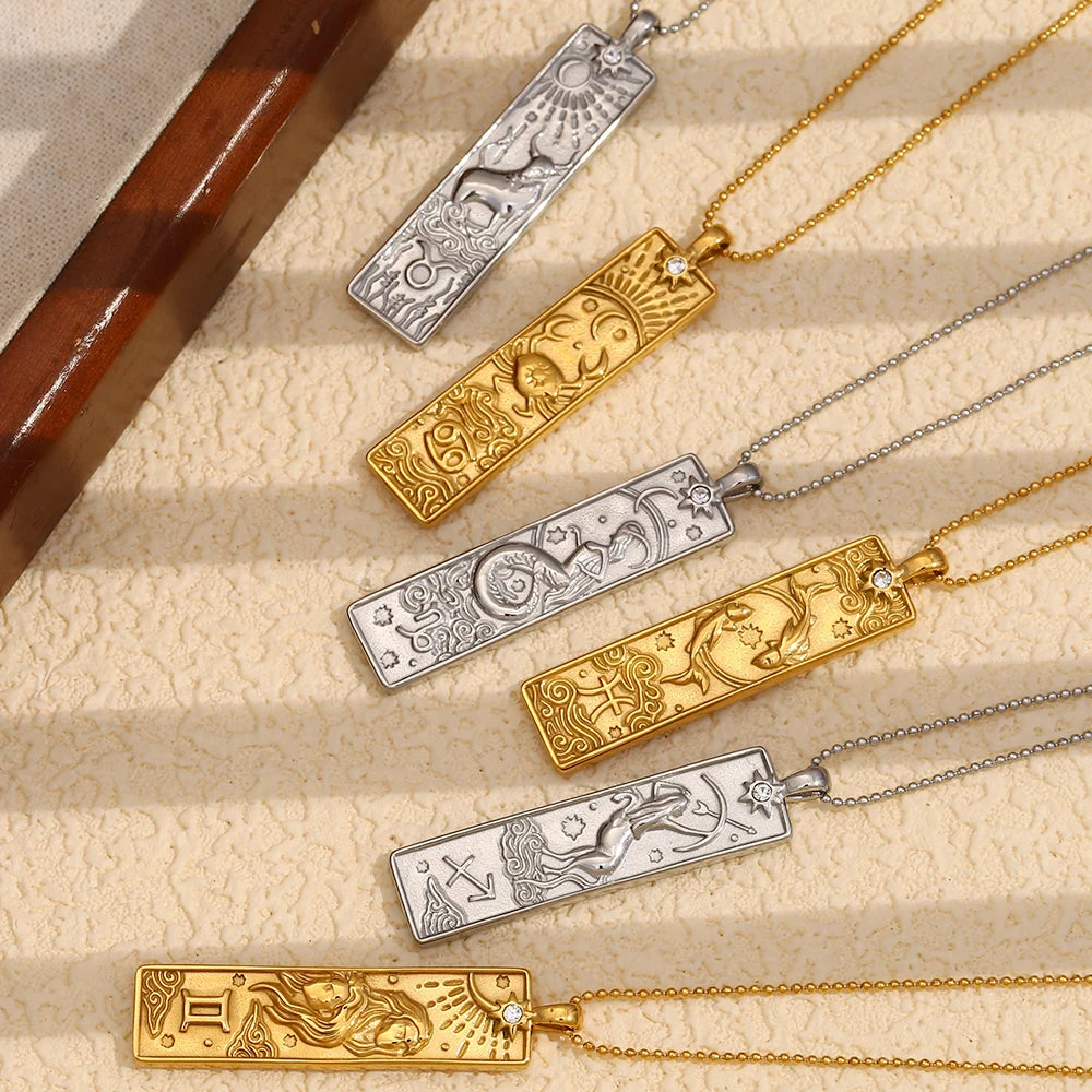 12 Zodiac Signs Bar Pendant Necklace