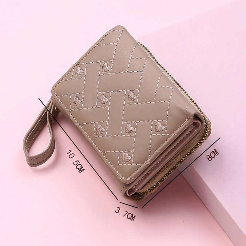 Embroidered Love Heart Trifold Wallet