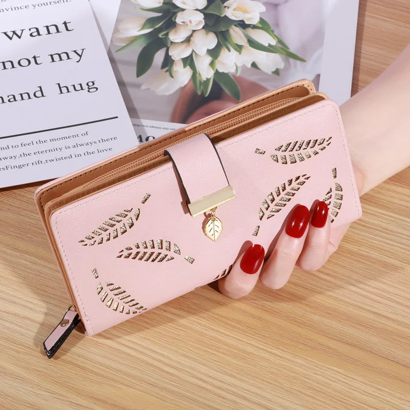Gold Hollow Leaf Design Long Wallet