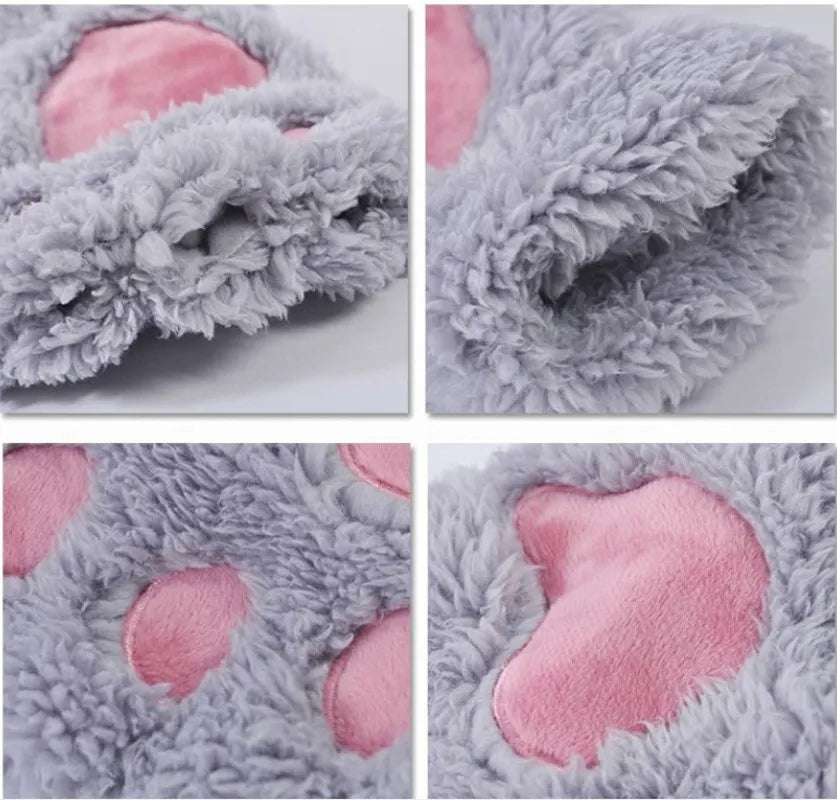 Cute Fluffy Plush Paw Fingerless Gloves