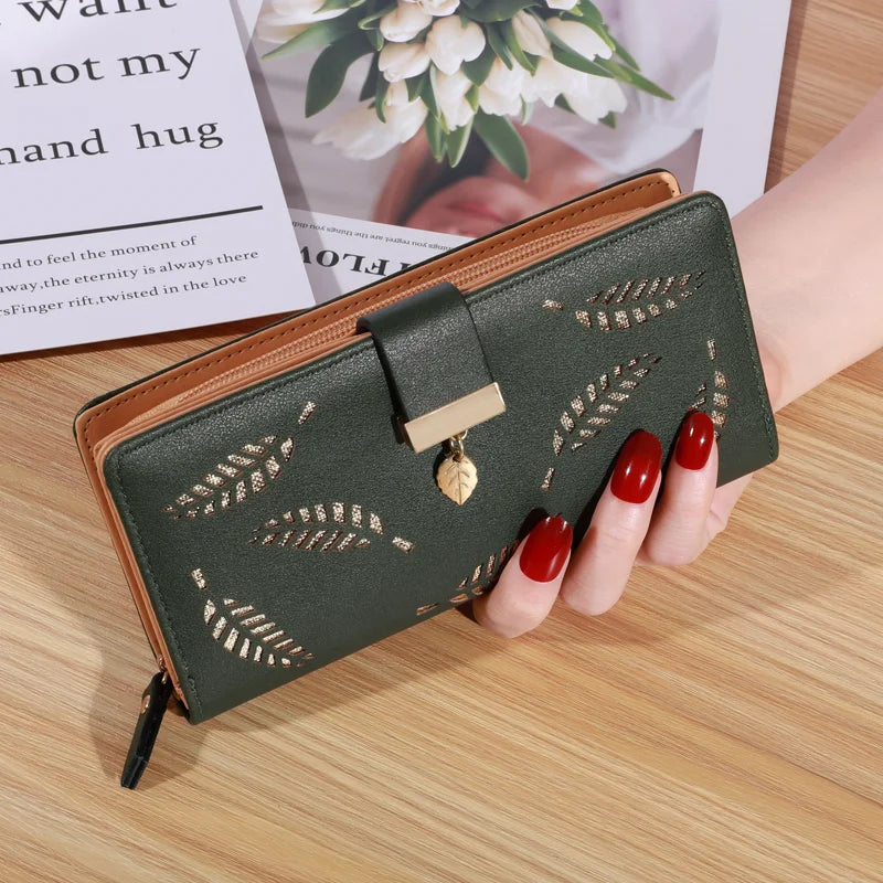 Gold Hollow Leaf Design Long Wallet