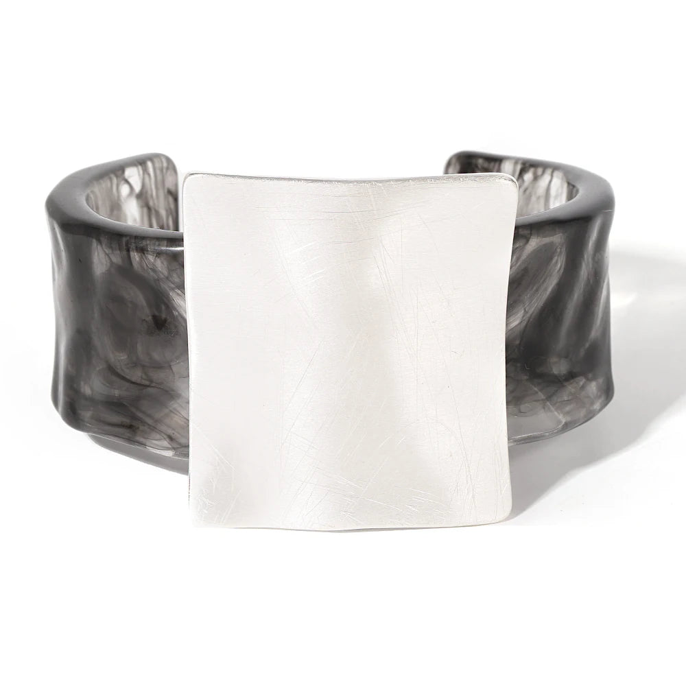Geometric Matte Square Wide Cuff Bangle Bracelet