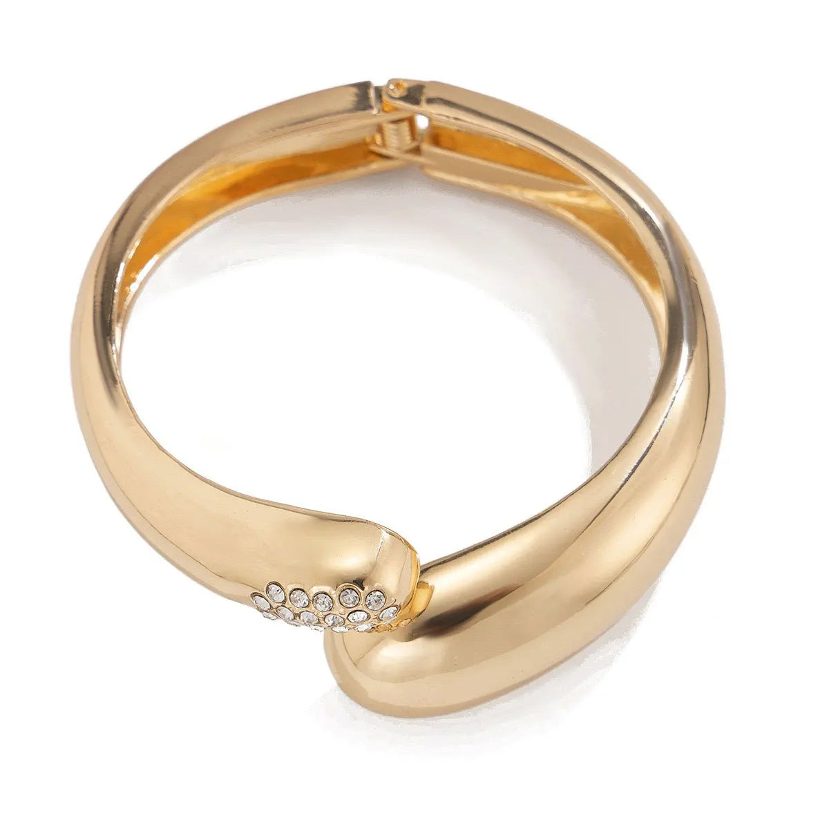Polished Water Drop Bangle Bracelet with Rhinestones