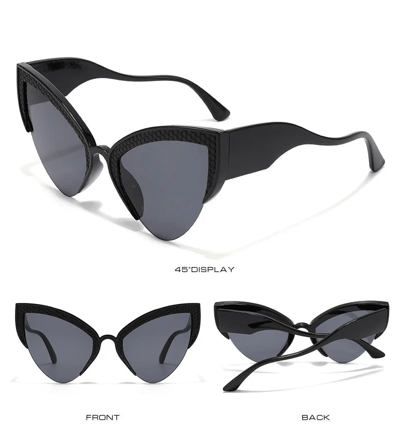 Oversized Semi-Rimless Cat Eye Sunglasses