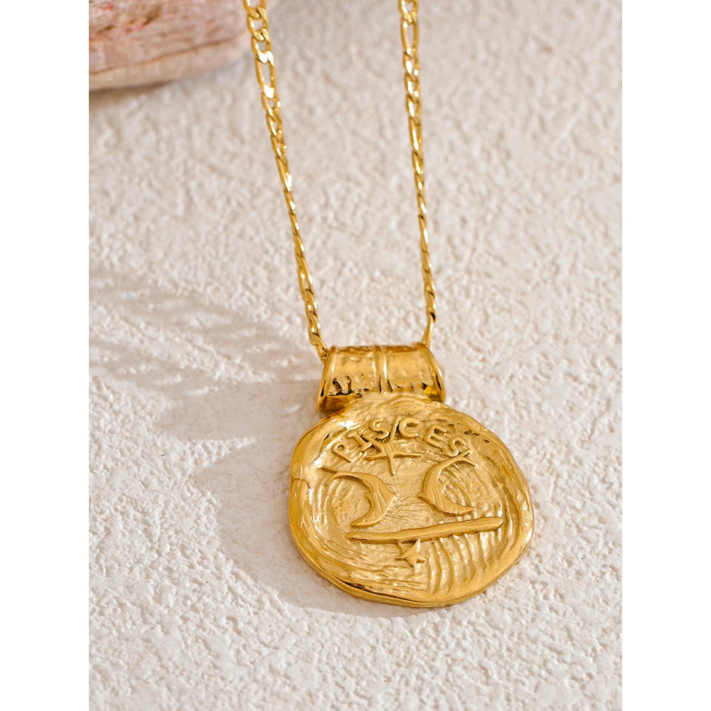 Zodiac Gold Coin Pendant Necklace