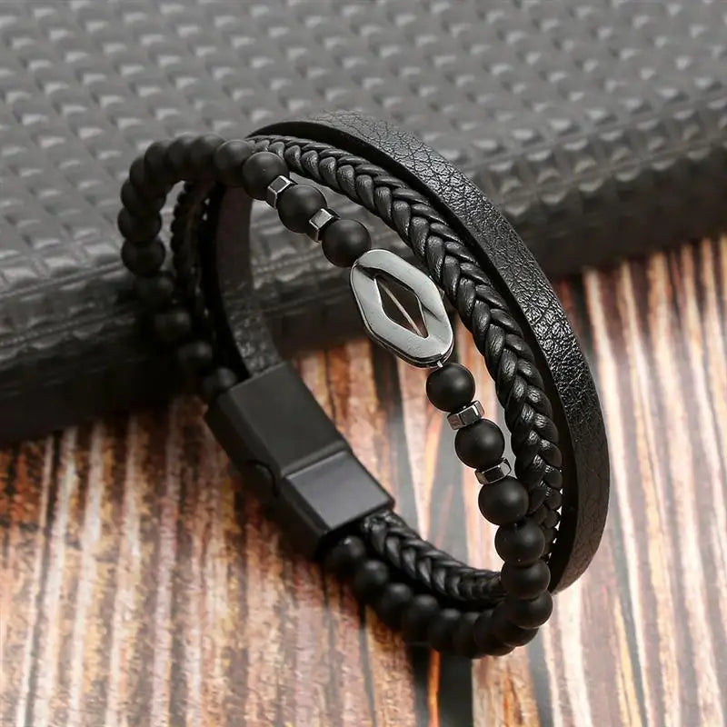 Fashion Strand Bead Leather Bracelet
