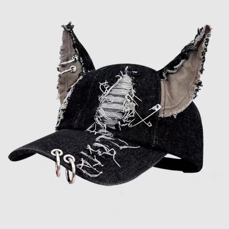 3D Ears Punk Ripped Denim Baseball Cap