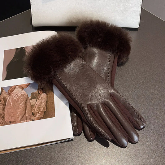 Women's Leather Gloves with Finger Touch Screen
