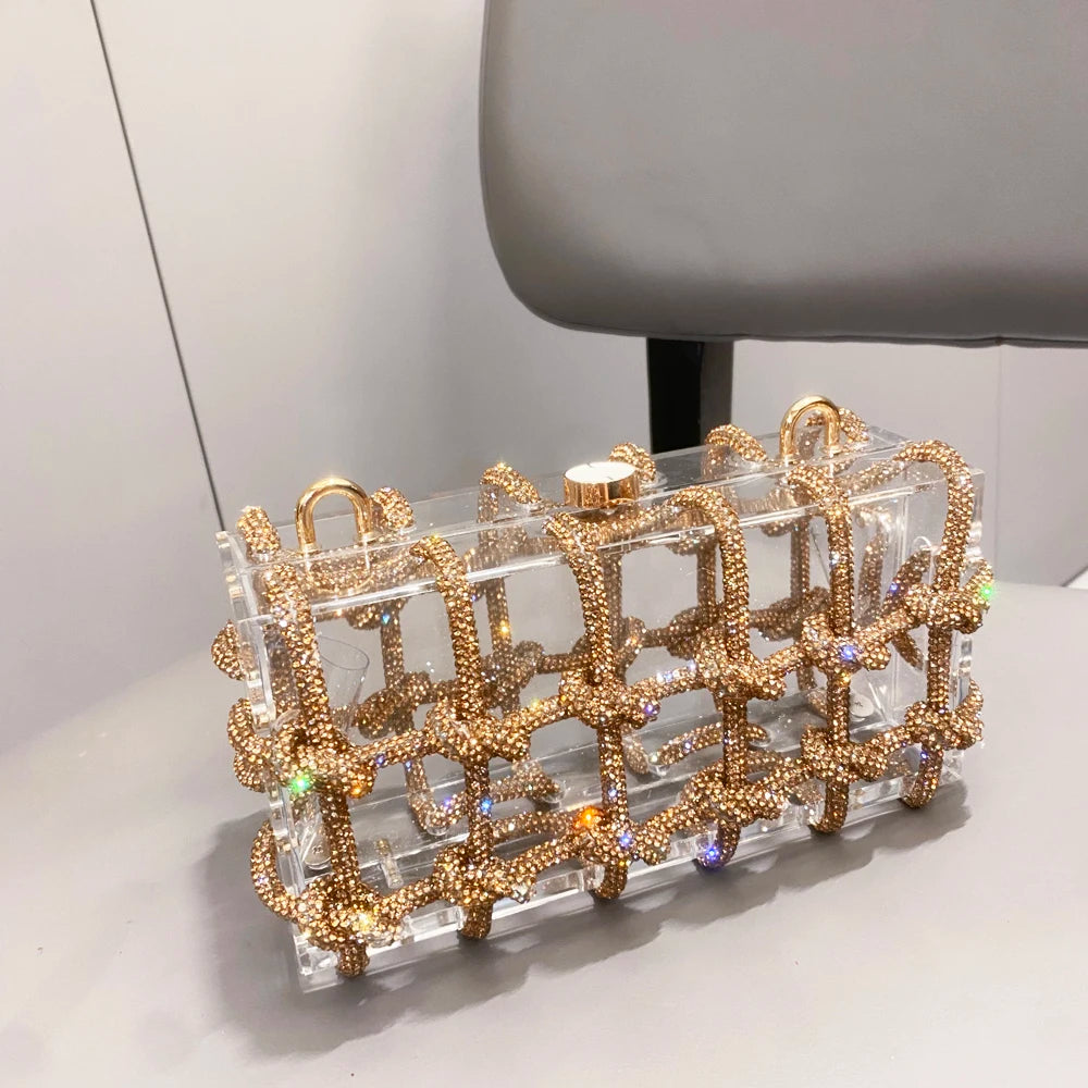 Rhinestone Transparent Clutch Bag