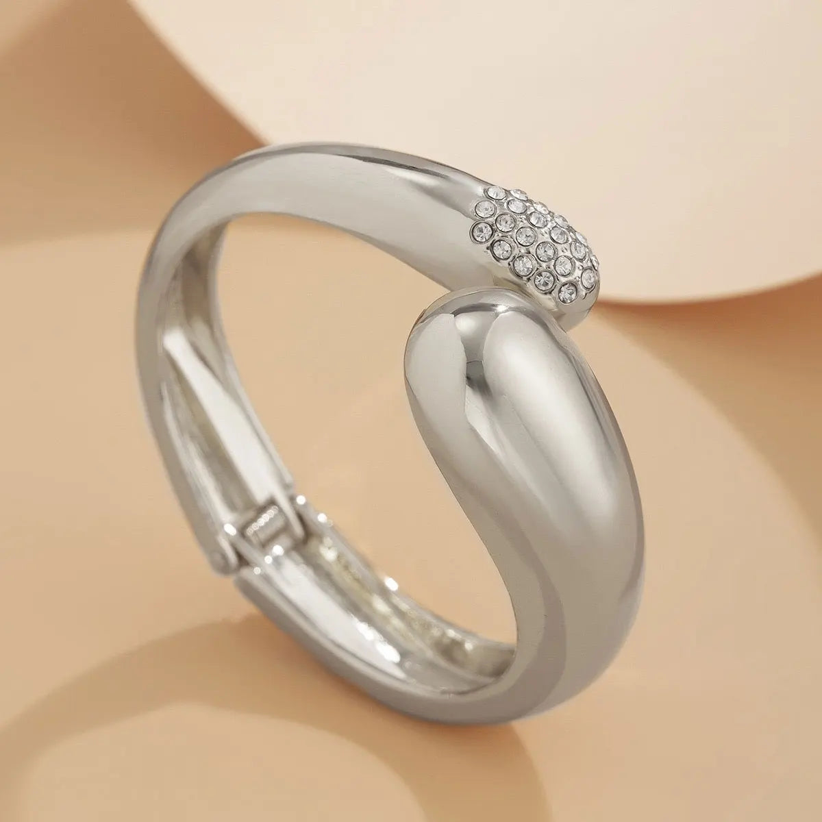 Polished Water Drop Bangle Bracelet with Rhinestones