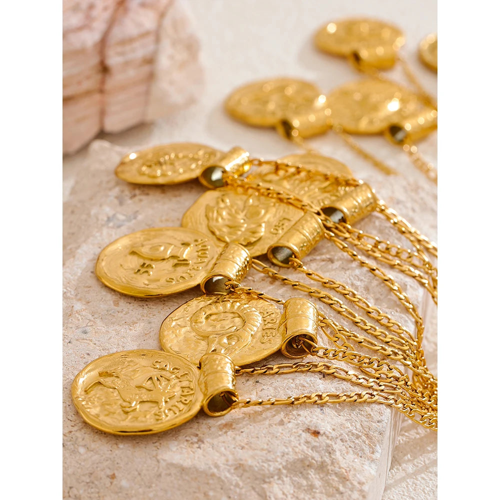 Zodiac Gold Coin Pendant Necklace