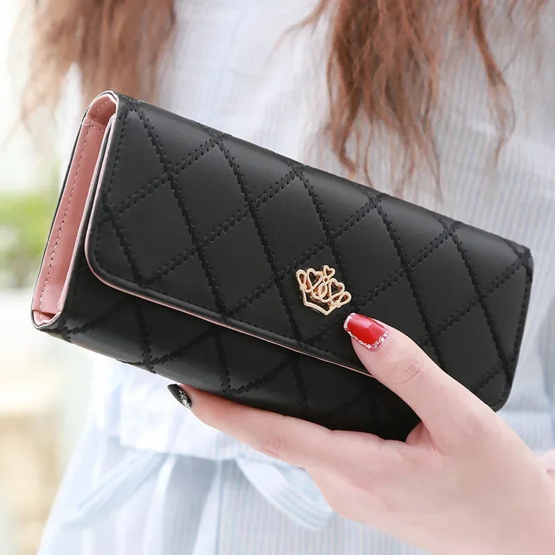 Diamond Pattern Leather Long Wallet