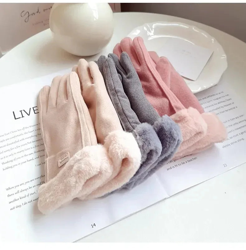 Women's Winter Suede Plush Gloves
