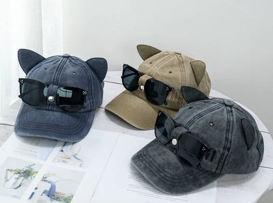 Washed Baseball Cap With Sunglasses Set